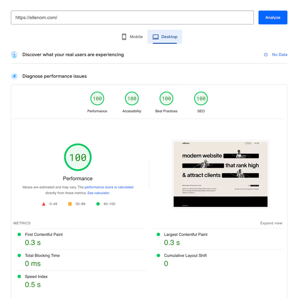 ellenom google pagespeed insights desktop